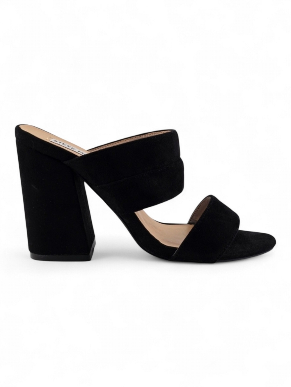 Steve Madden Women's Black Suede Double Strap Block Heel Mules 37